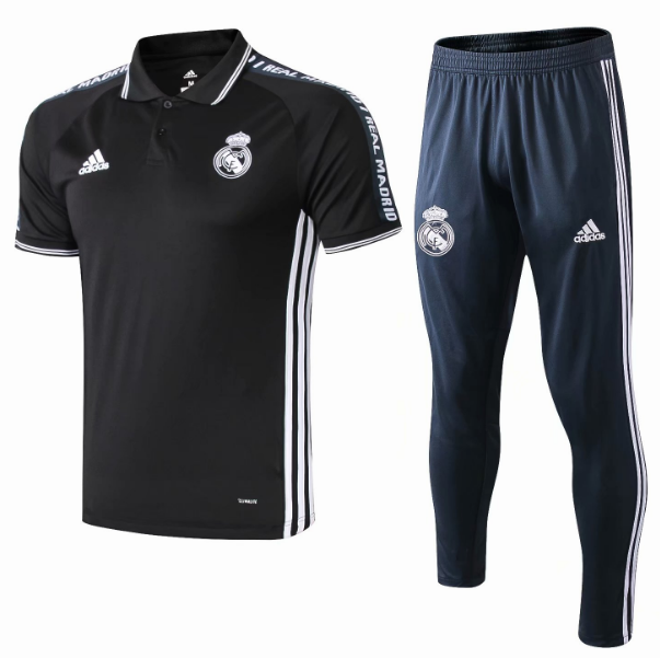 Real Madrid 2019/20 Black Polo Shirts + Pants Suit